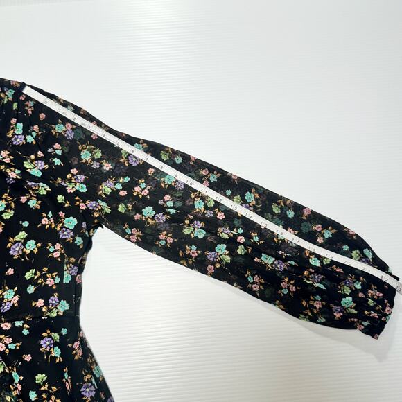 Zara Black Floral Surplice Mini Dress Women's Large Balloon Cottagecore Boho - Picture 15 of 16